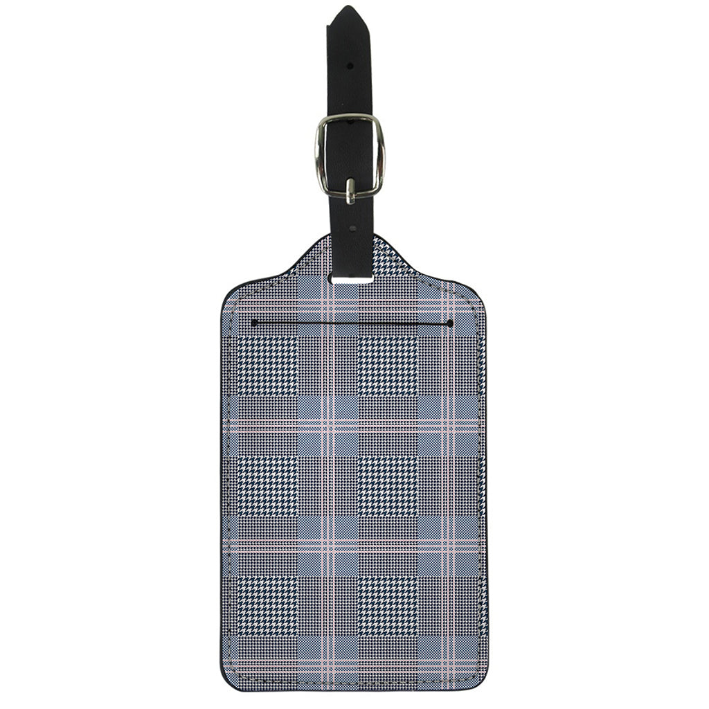 Navy And White Glen Plaid Print Luggage Tag