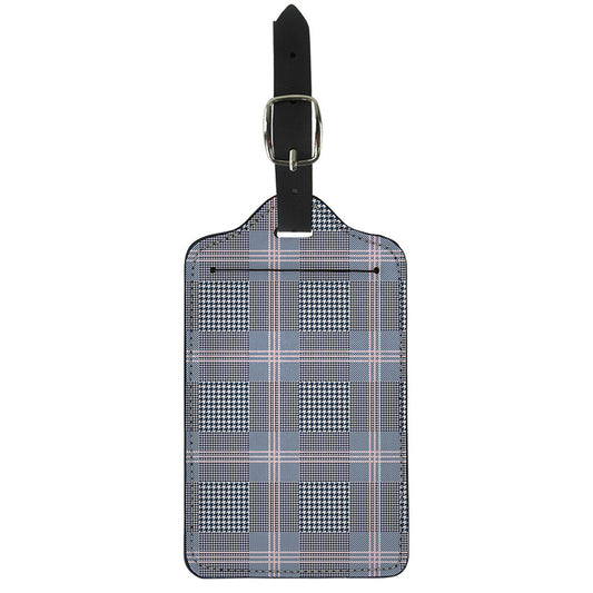 Navy And White Glen Plaid Print Luggage Tag