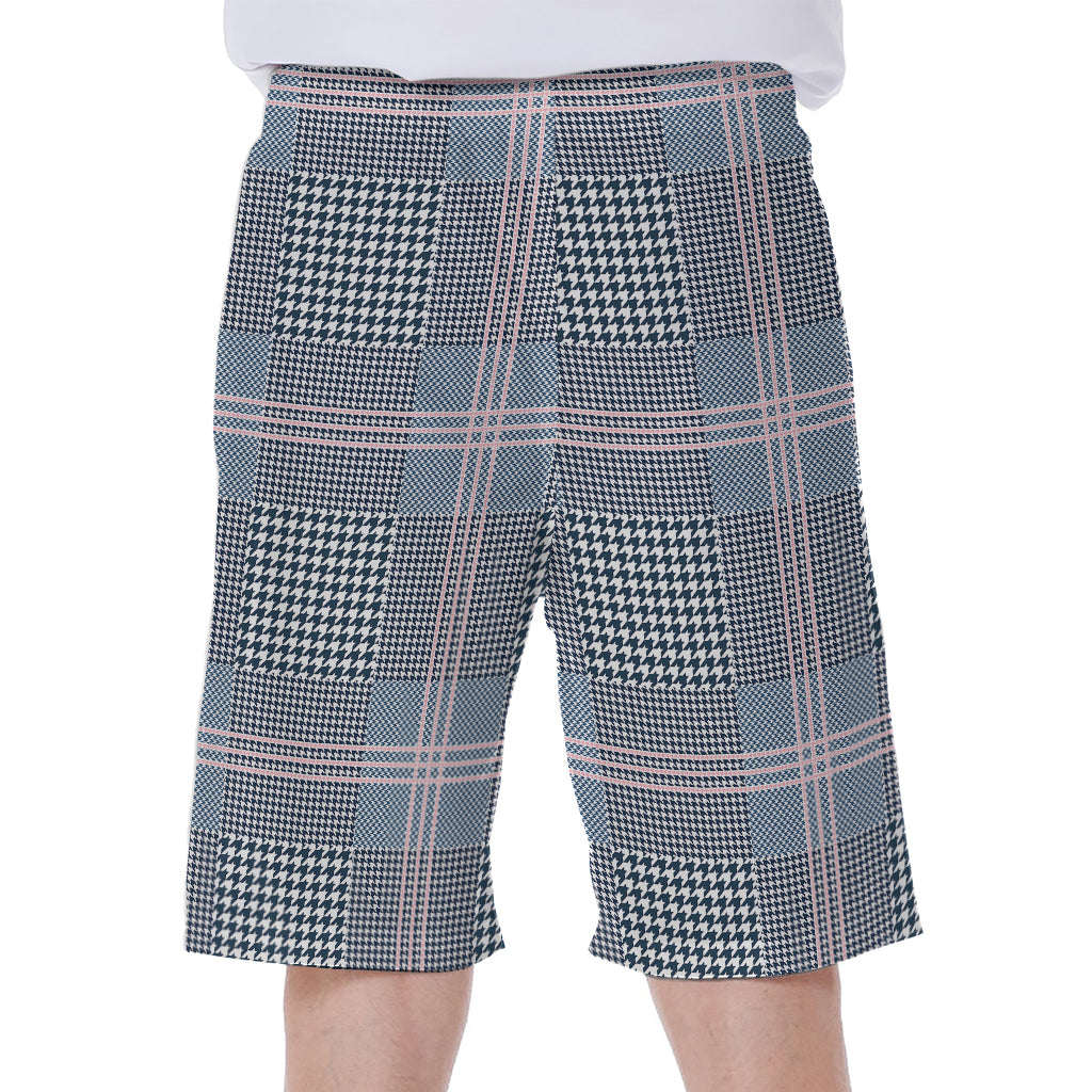 Navy And White Glen Plaid Print Men's Beach Shorts