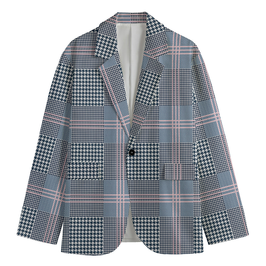 Navy And White Glen Plaid Print Men's Blazer
