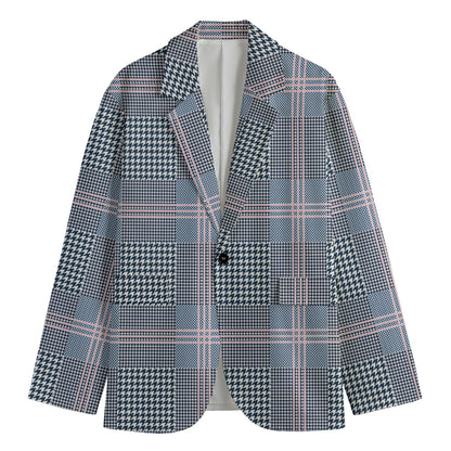 Navy And White Glen Plaid Print Men's Blazer
