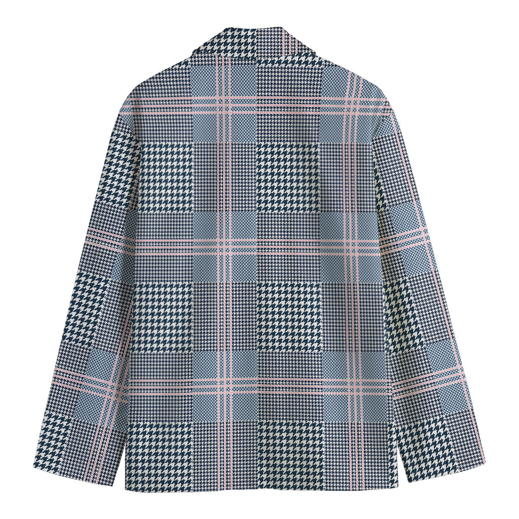 Navy And White Glen Plaid Print Men's Blazer
