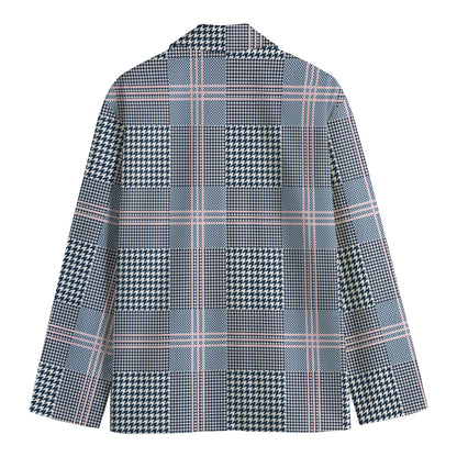 Navy And White Glen Plaid Print Men's Blazer