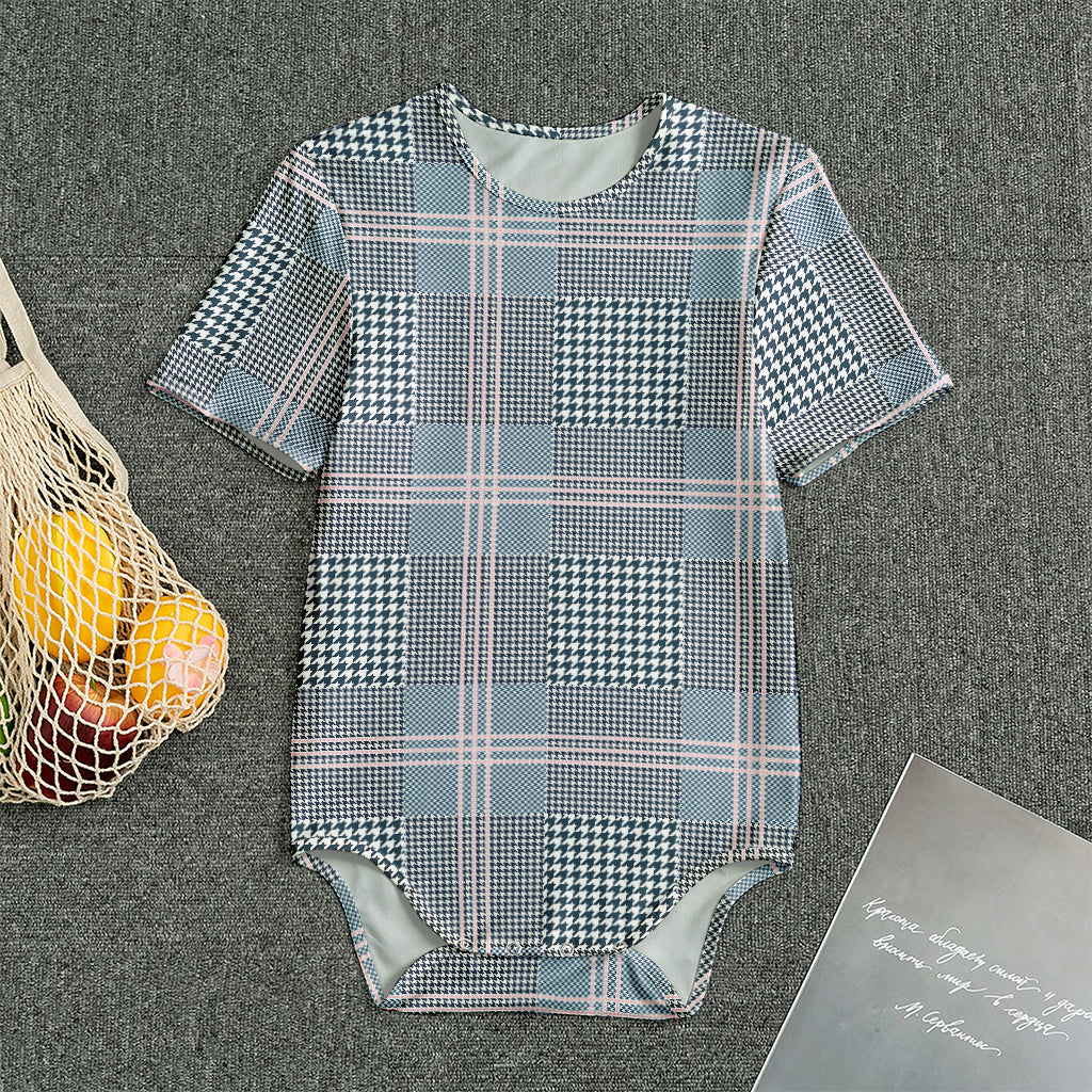 Navy And White Glen Plaid Print Men's Bodysuit