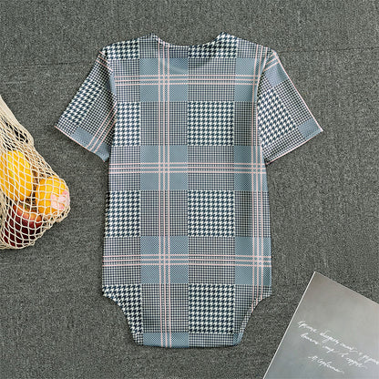 Navy And White Glen Plaid Print Men's Bodysuit