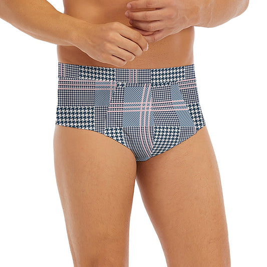 Navy And White Glen Plaid Print Men's Briefs