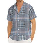 Navy And White Glen Plaid Print Men's Deep V-Neck Shirt