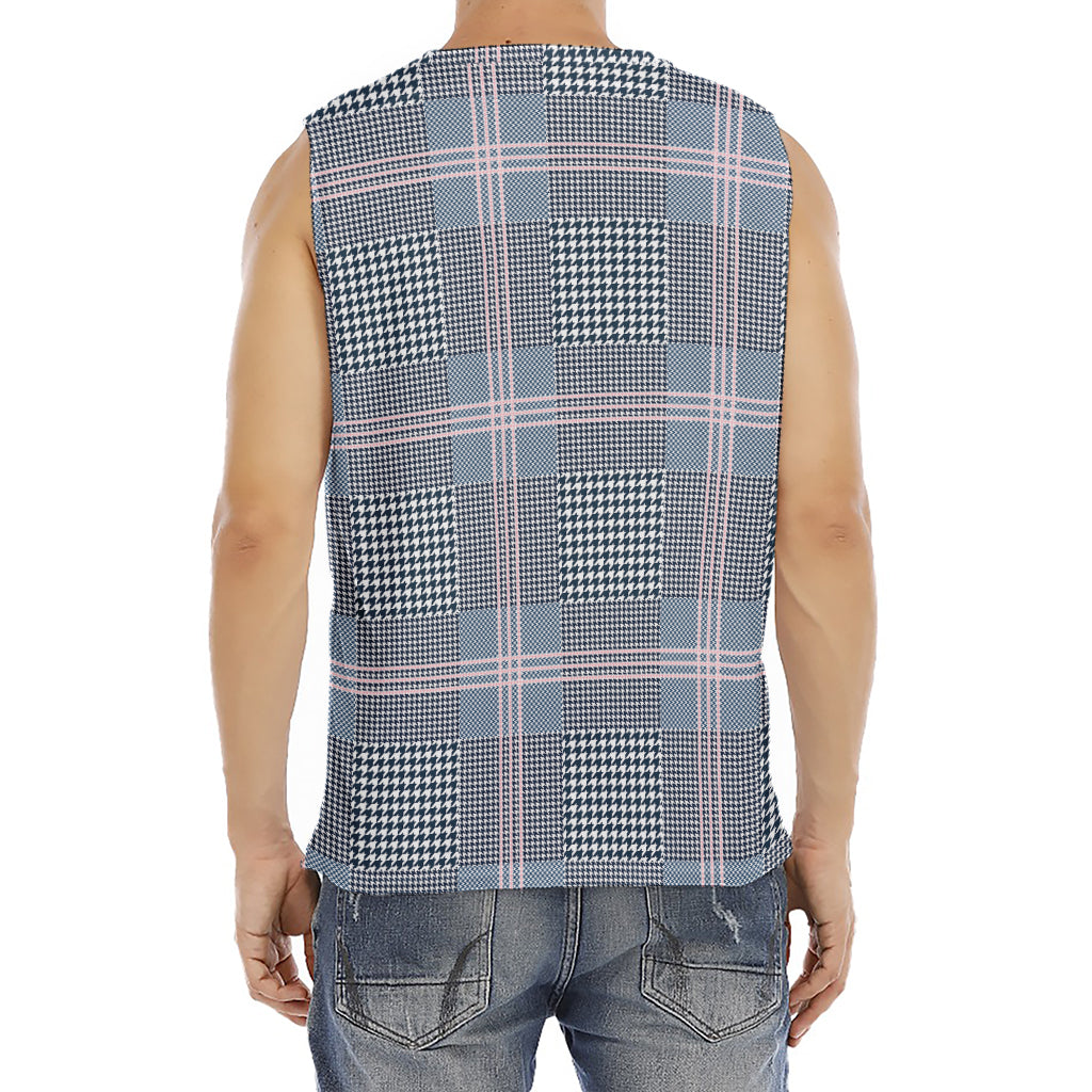 Navy And White Glen Plaid Print Men's Fitness Tank Top