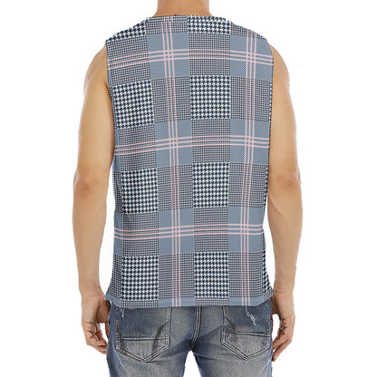 Navy And White Glen Plaid Print Men's Fitness Tank Top