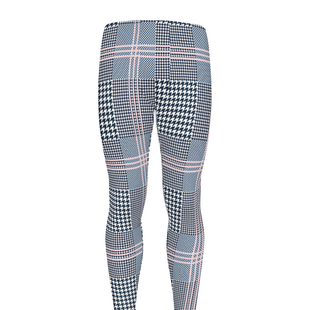 Navy And White Glen Plaid Print Men's leggings