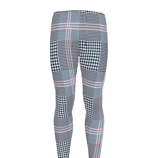 Navy And White Glen Plaid Print Men's leggings