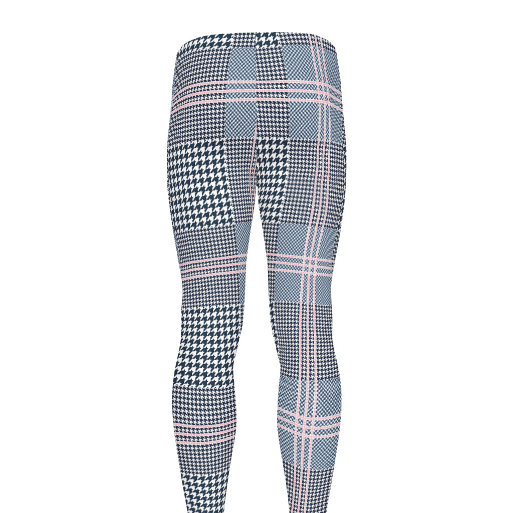Navy And White Glen Plaid Print Men's leggings