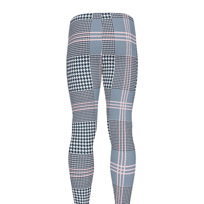 Navy And White Glen Plaid Print Men's leggings