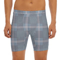 Navy And White Glen Plaid Print Men's Long Boxer Briefs