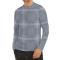 Navy And White Glen Plaid Print Men's Long Sleeve Rash Guard