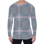 Navy And White Glen Plaid Print Men's Long Sleeve T-Shirt