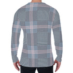 Navy And White Glen Plaid Print Men's Long Sleeve T-Shirt