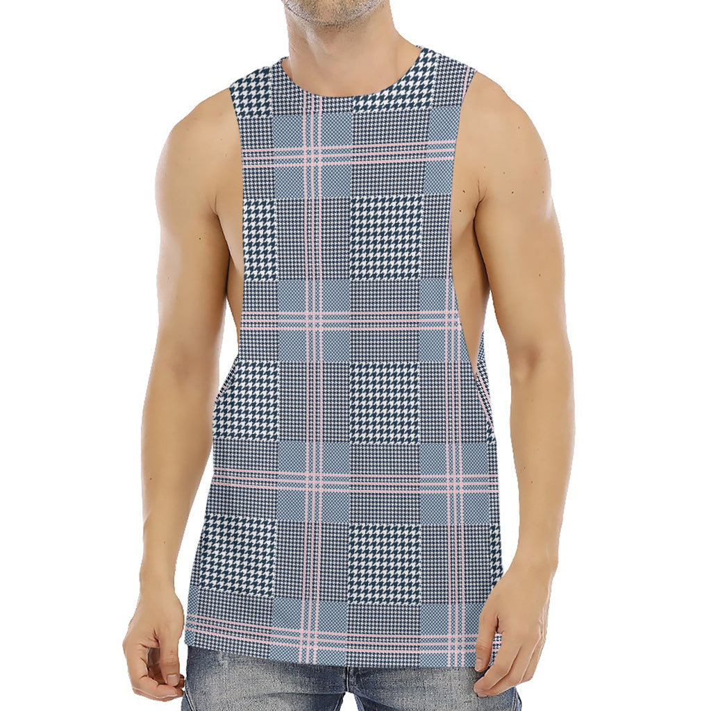 Navy And White Glen Plaid Print Men's Muscle Tank Top