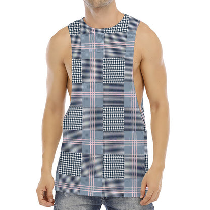 Navy And White Glen Plaid Print Men's Muscle Tank Top