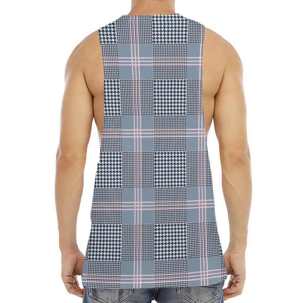 Navy And White Glen Plaid Print Men's Muscle Tank Top