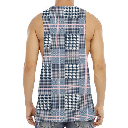 Navy And White Glen Plaid Print Men's Muscle Tank Top