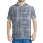 Navy And White Glen Plaid Print Men's Polo Shirt