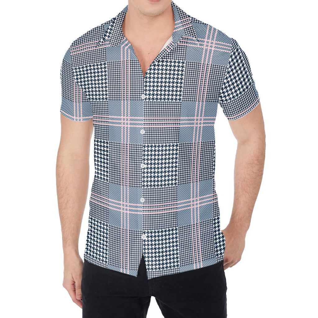 Navy And White Glen Plaid Print Men's Shirt