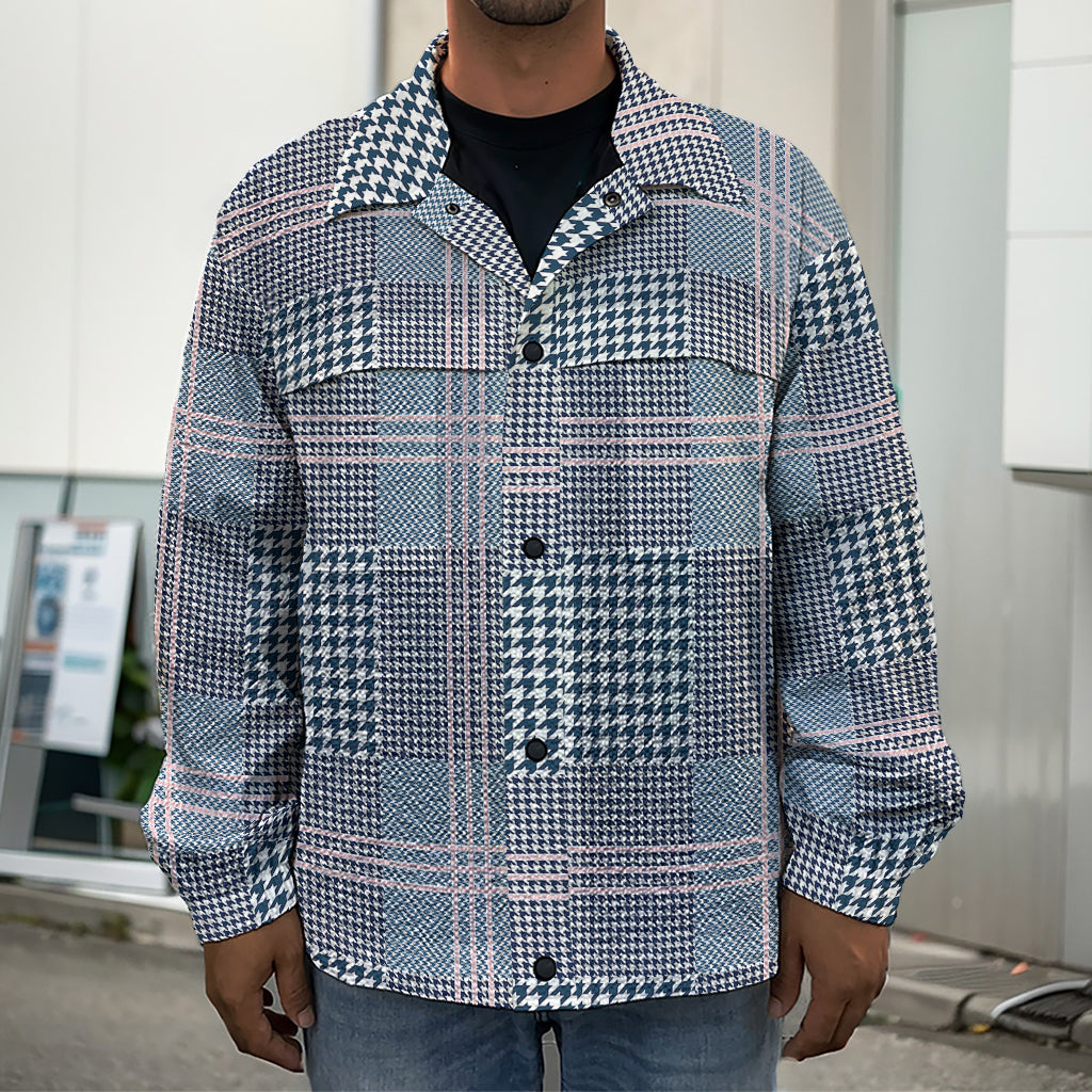 Navy And White Glen Plaid Print Men's Shirt Jacket