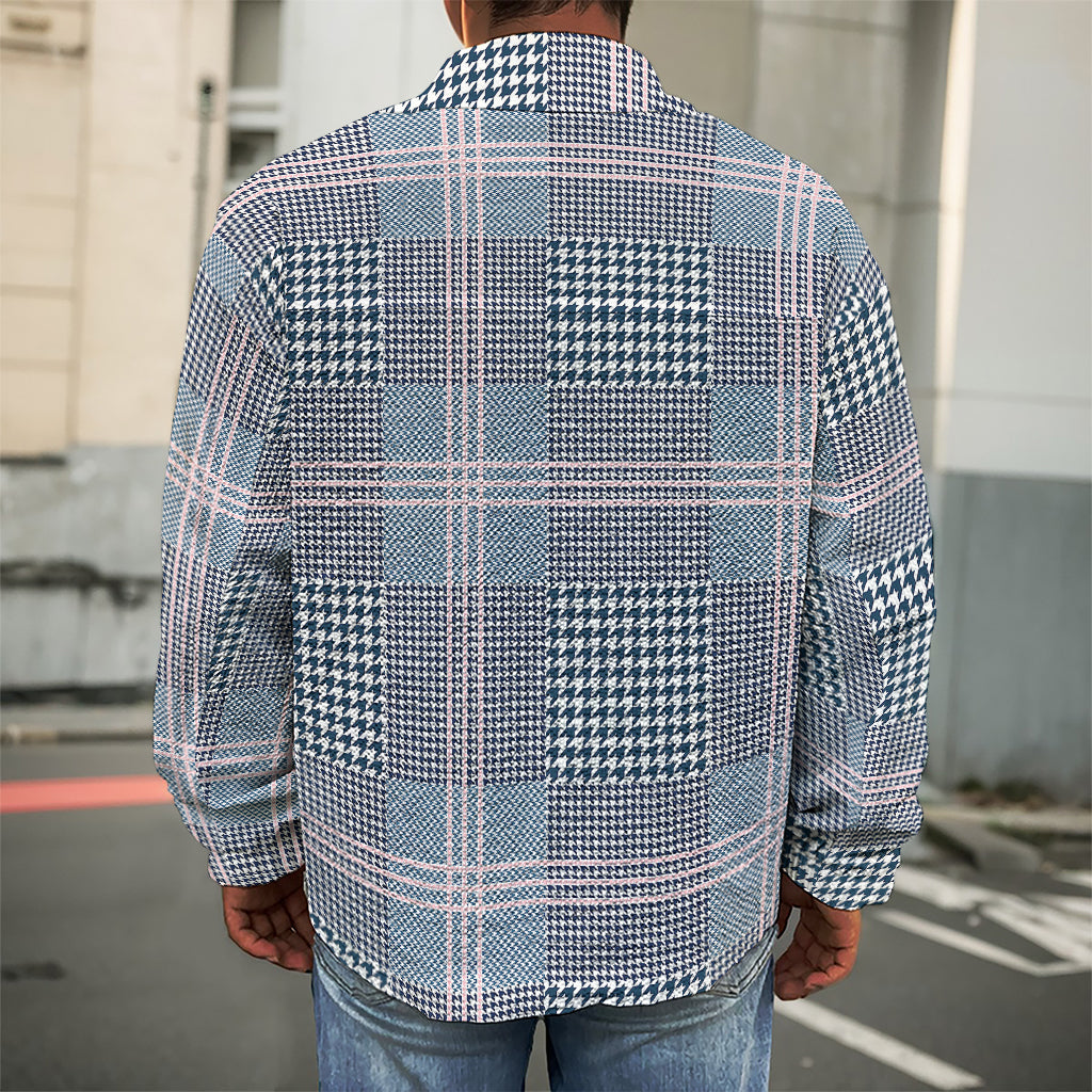 Navy And White Glen Plaid Print Men's Shirt Jacket