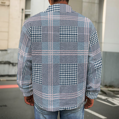 Navy And White Glen Plaid Print Men's Shirt Jacket