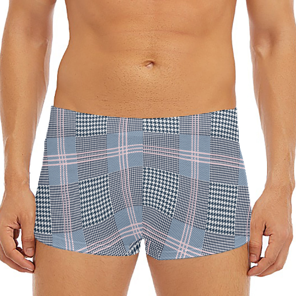 Navy And White Glen Plaid Print Men's Short Boxer Briefs