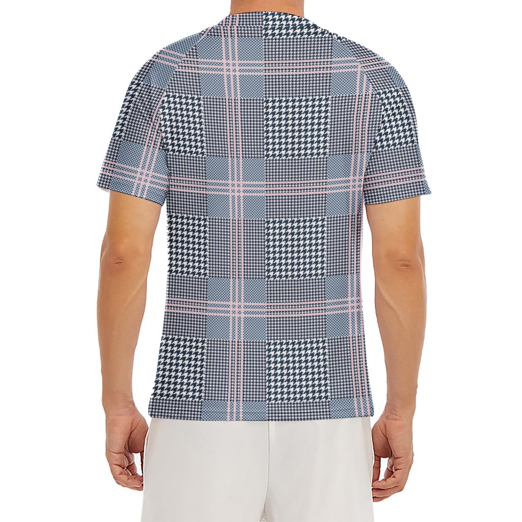 Navy And White Glen Plaid Print Men's Short Sleeve Rash Guard