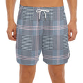 Navy And White Glen Plaid Print Men's Split Running Shorts
