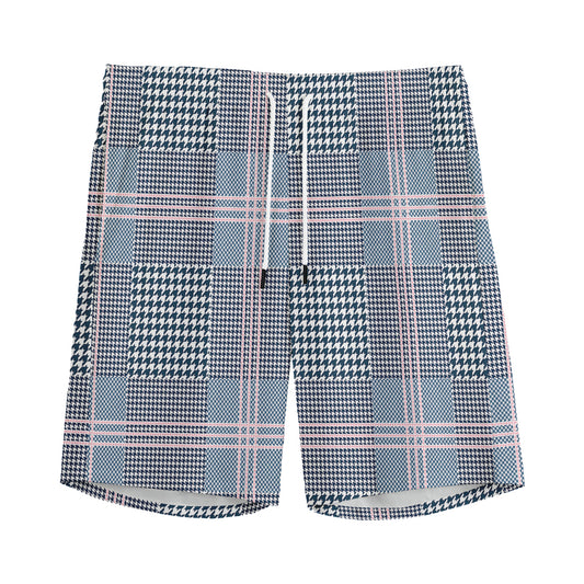 Navy And White Glen Plaid Print Men's Sports Shorts