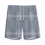 Navy And White Glen Plaid Print Men's Sports Shorts