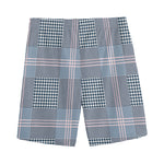 Navy And White Glen Plaid Print Men's Sports Shorts