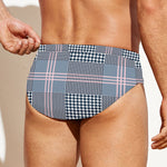 Navy And White Glen Plaid Print Men's Swim Briefs