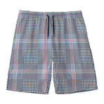 Navy And White Glen Plaid Print Men's Swim Trunks