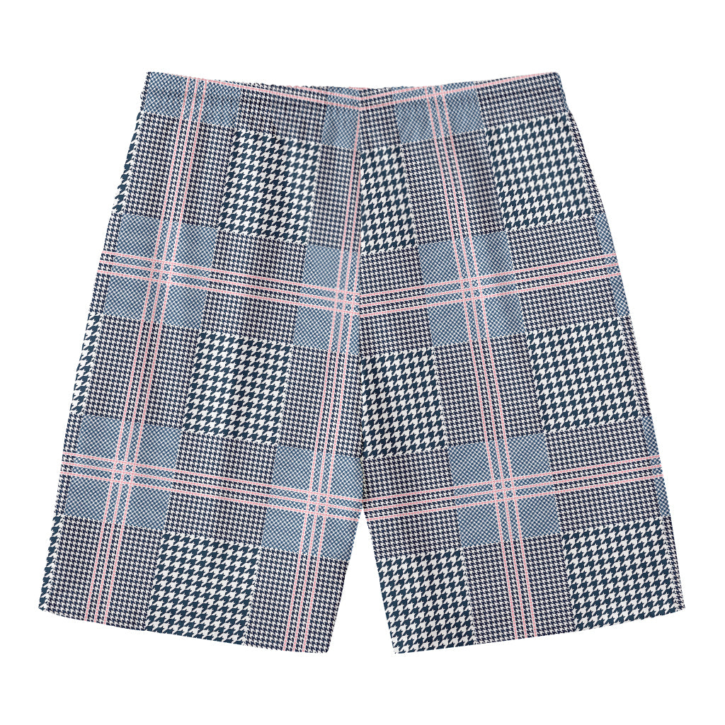 Navy And White Glen Plaid Print Men's Swim Trunks