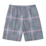 Navy And White Glen Plaid Print Men's Swim Trunks