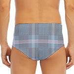 Navy And White Glen Plaid Print Men's Triangle Swim Briefs