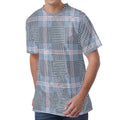 Navy And White Glen Plaid Print Men's Velvet T-Shirt