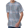 Navy And White Glen Plaid Print Men's Velvet T-Shirt