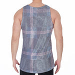 Navy And White Glen Plaid Print Men's Velvet Tank Top