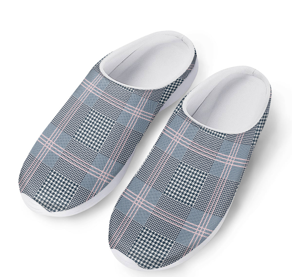 Navy And White Glen Plaid Print Mesh Casual Shoes