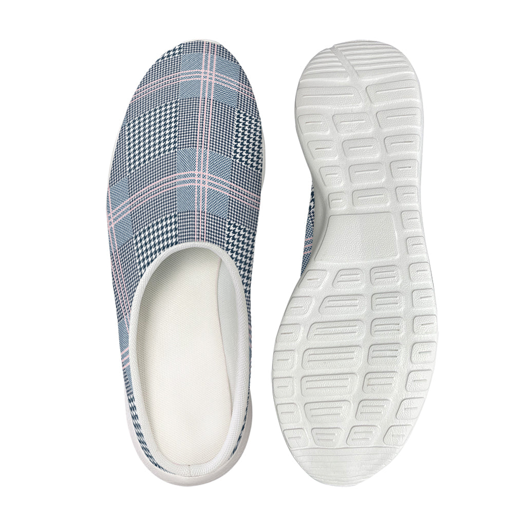 Navy And White Glen Plaid Print Mesh Casual Shoes