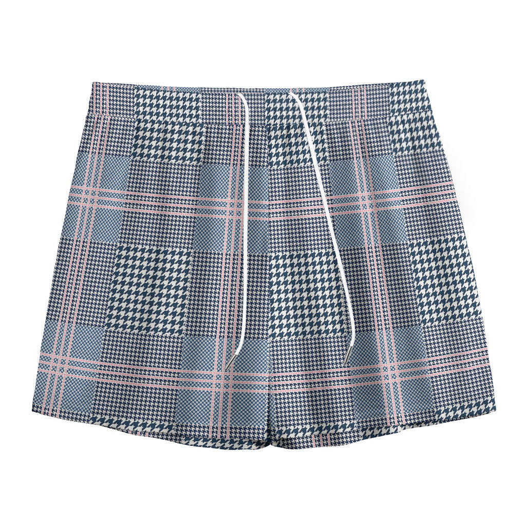 Navy And White Glen Plaid Print Mesh Shorts