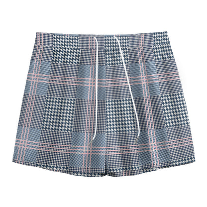 Navy And White Glen Plaid Print Mesh Shorts