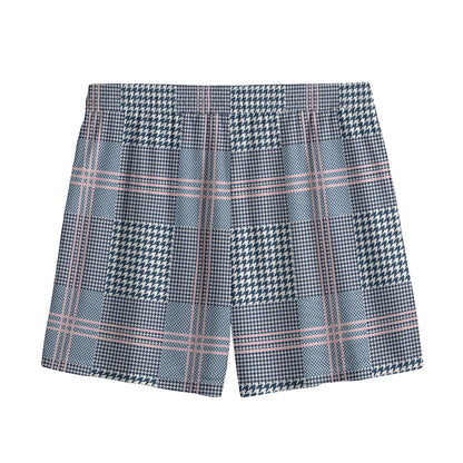 Navy And White Glen Plaid Print Mesh Shorts