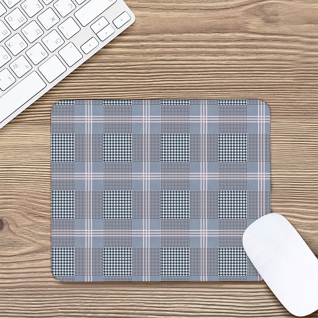 Navy And White Glen Plaid Print Mouse Pad